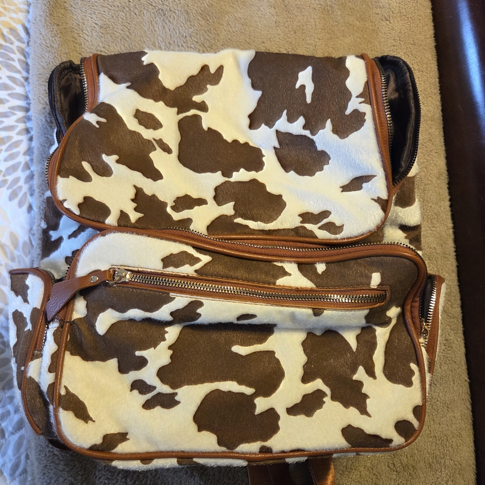 Cow Print Backpack with Brown Accents